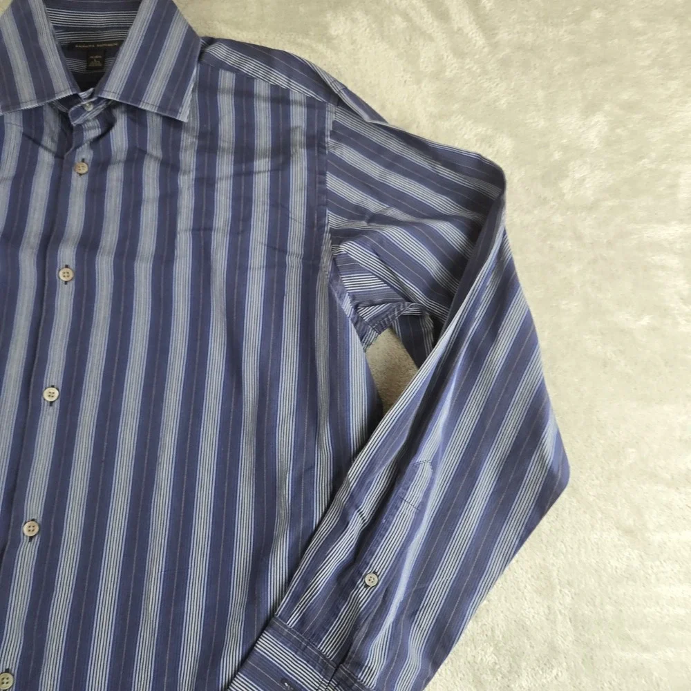 Vintage Banana Republic Shirt Mens Large 16/16.5 Blue Striped Flip Cuffs Career